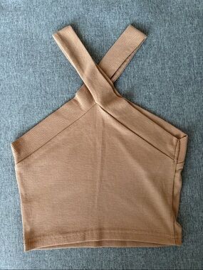 Amazon Cross-Back Ribbed Crop Tank Top - Tan